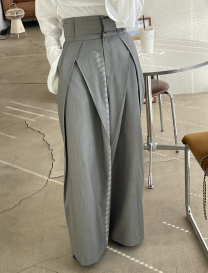 High-Rise Wide-Leg Pleated Pants