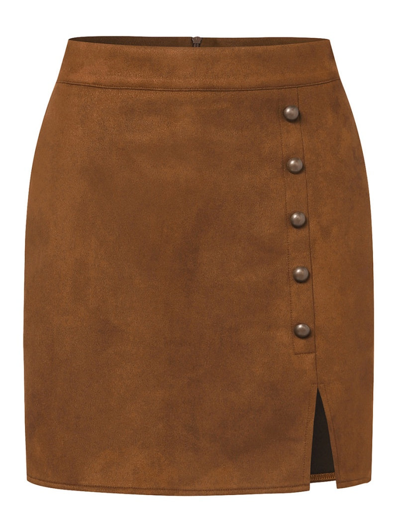 Buttoned Mini Skirt with Side Slit