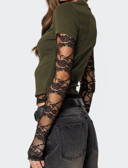 Faux Two-Piece Long Sleeve Crewneck Tee