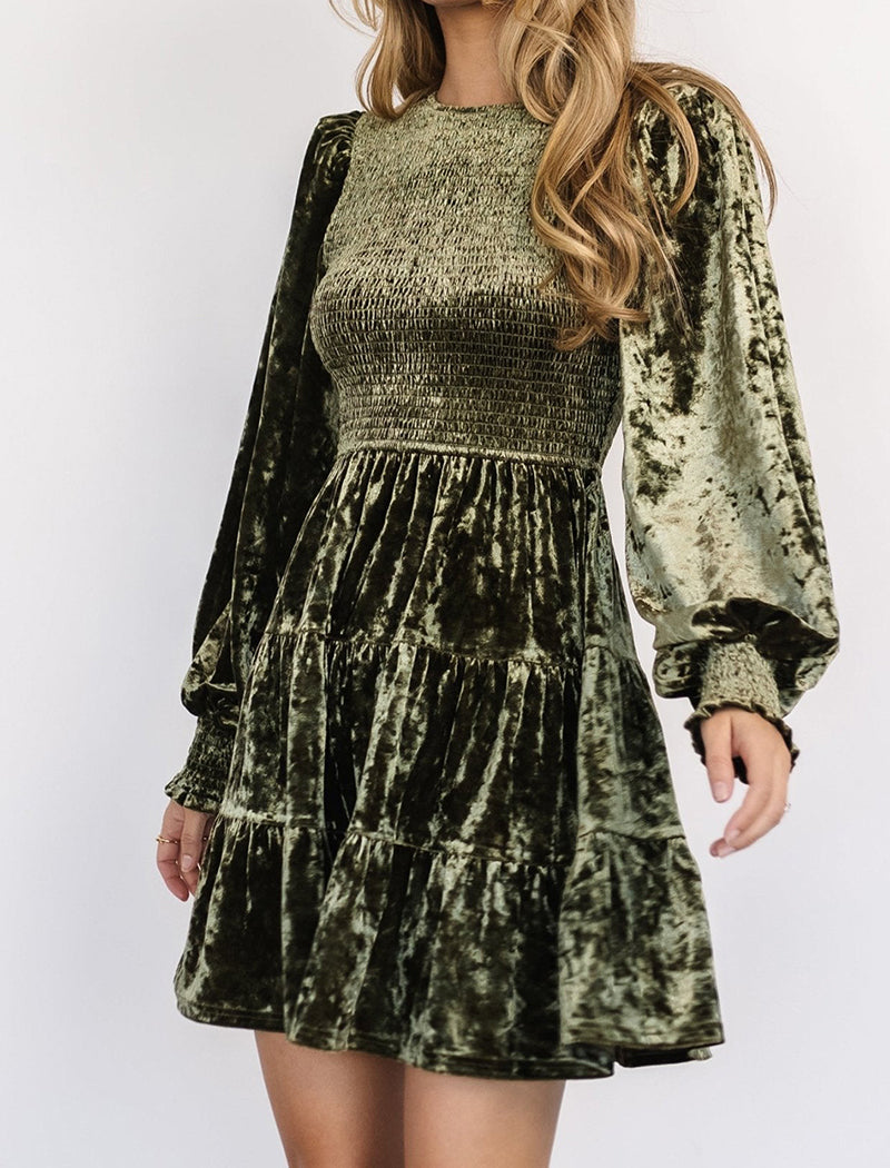 Textured Long Sleeve Tiered Dress