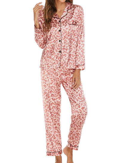 Satin Knit Cardigan Long Sleeve Pajama Set