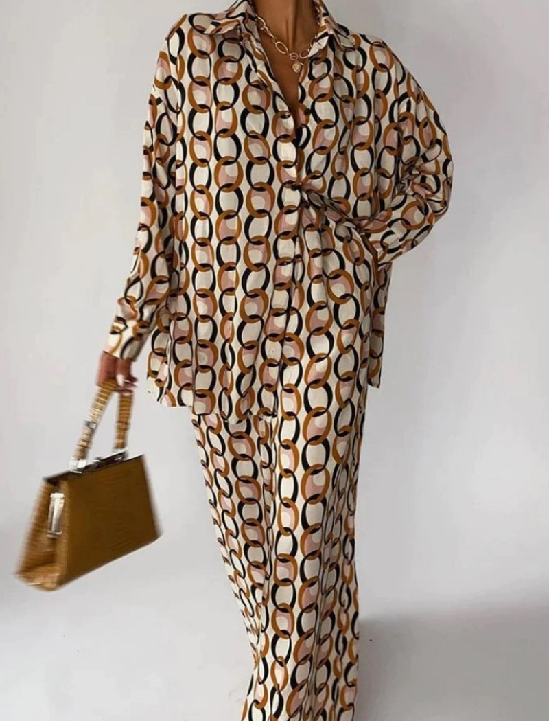 Printed Wide-Leg Two-Piece Set