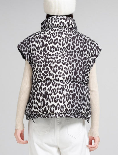 Sleeveless Leopard Print Puffer Vest