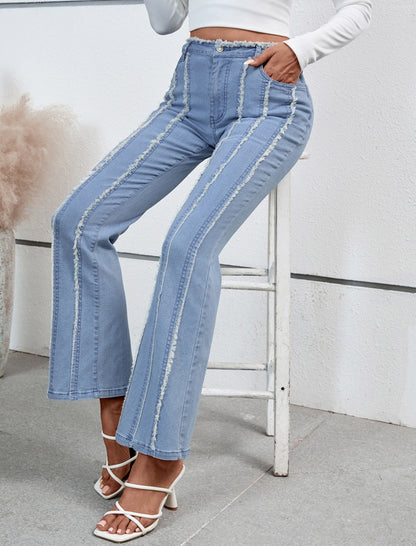 Frayed Trim Flared Jeans