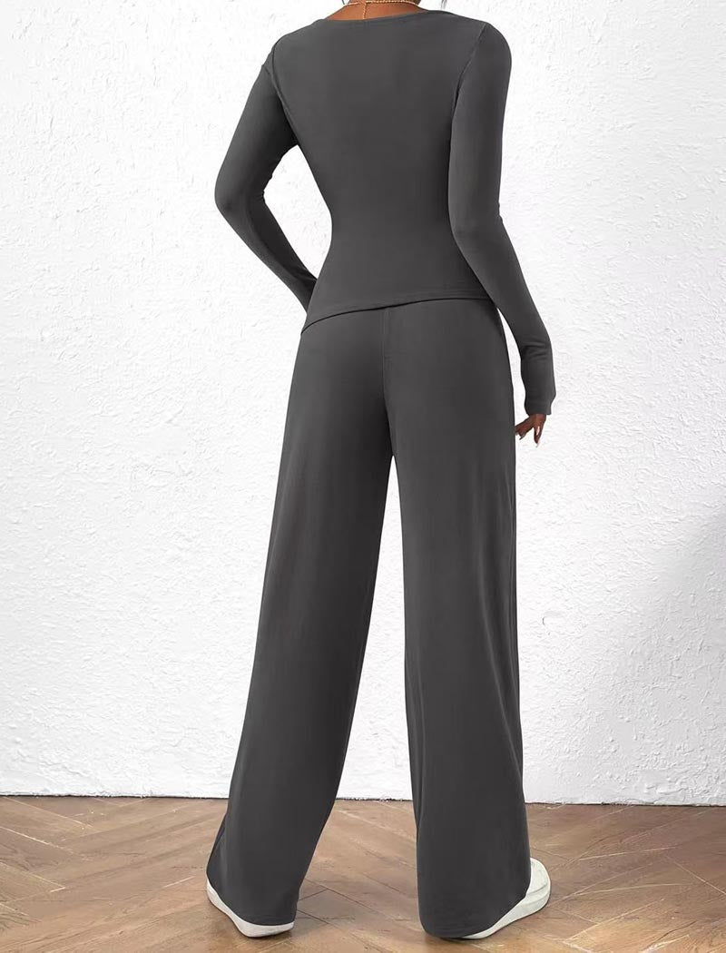 Wide-Leg Lounge Pants and Long Sleeve Top Set