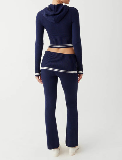 Ribbed Hoodie and Wide-Leg Pants Set