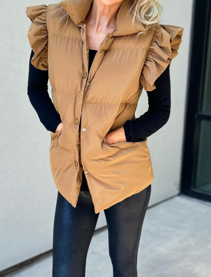 Ruffle Shoulder Padded Vest