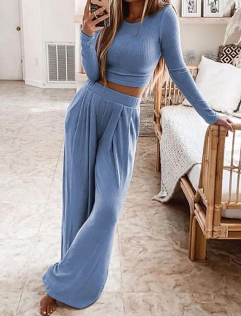 Ribbed Wide-Leg Lounge Set