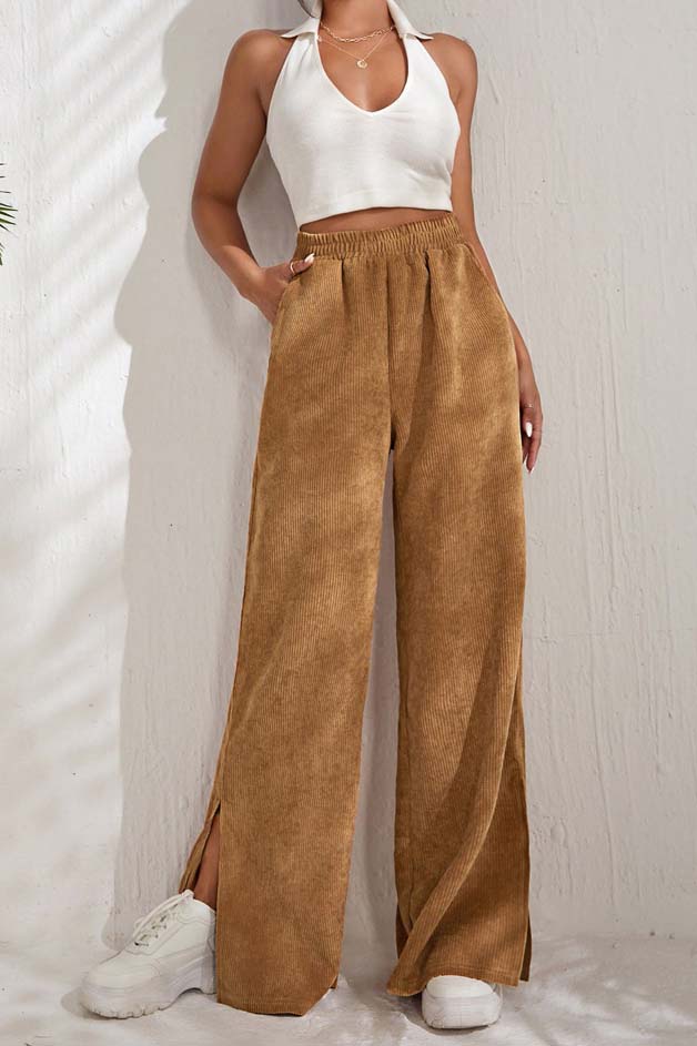 Wide-Leg High Waist Slit Pants