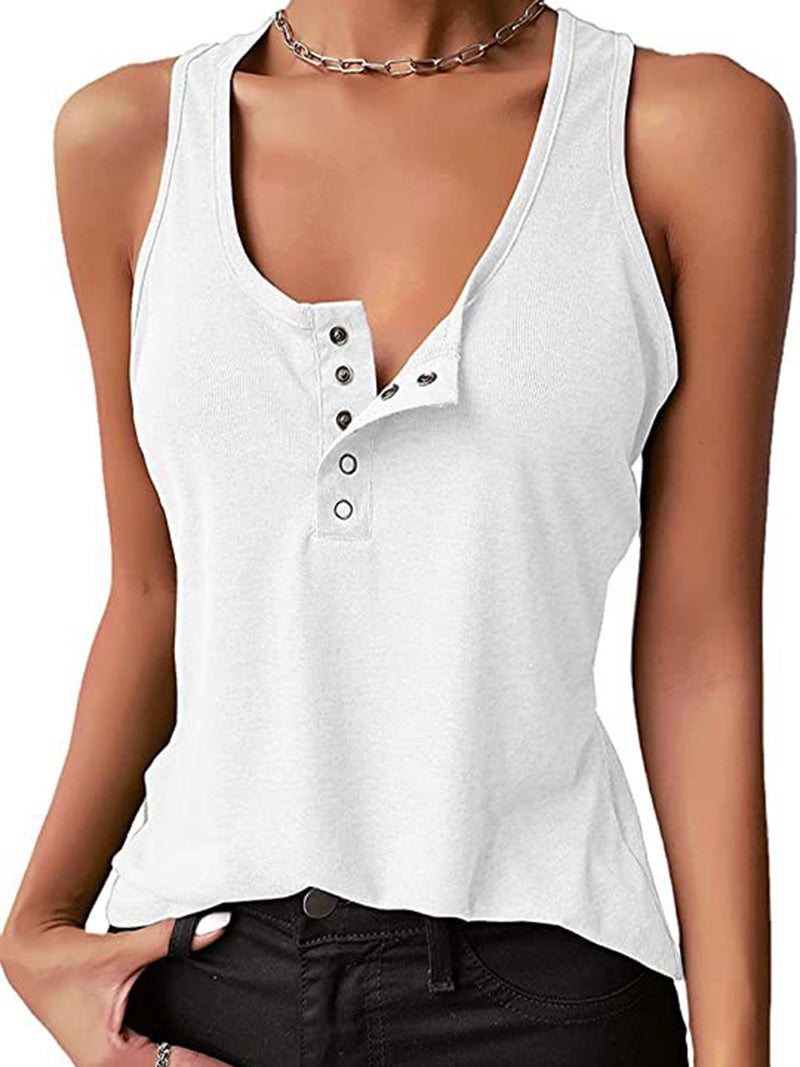 Buttoned Scoop Neck Tank Top