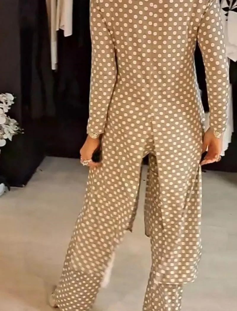 Crewneck Long Sleeve Split Polka Dot Pants Set