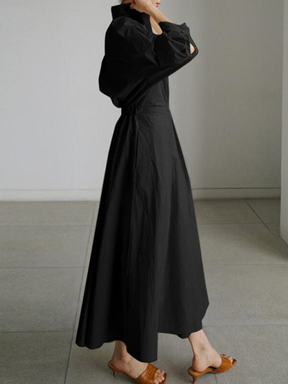 Pleated Waist Long Shirt Dress