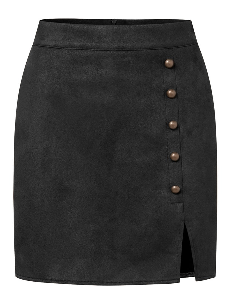 Buttoned Mini Skirt with Side Slit