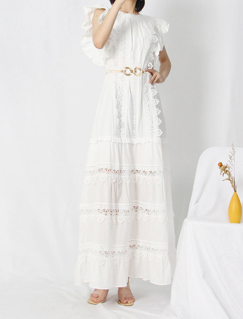 Ruffled Sleeve Belted Maxi Dress