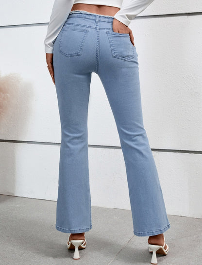 Frayed Trim Flared Jeans