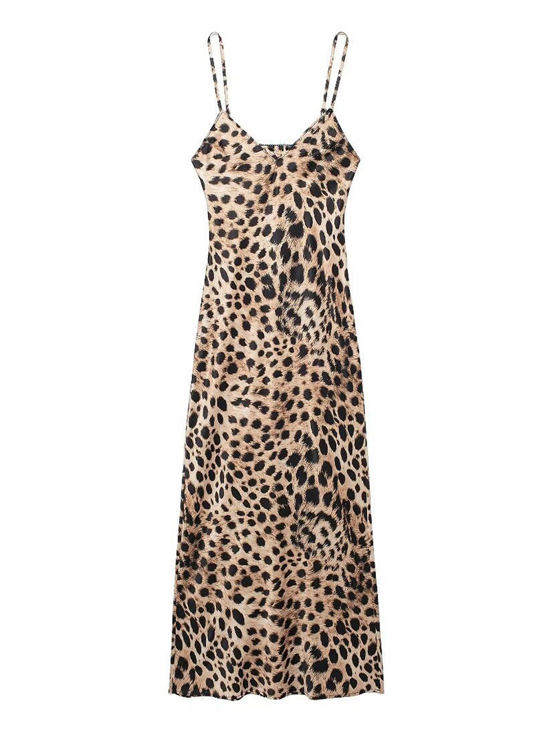 Leopard Spaghetti Strap Cutout Dress