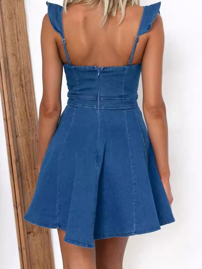 Ruffle Trim Denim Mini Dress