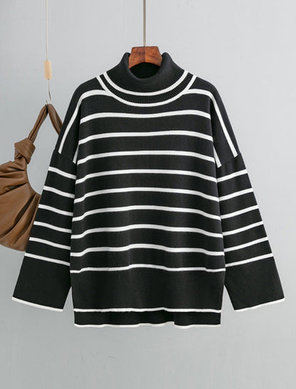 Striped Oversized Turtleneck Sweater