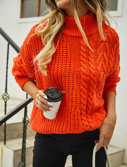 Loose Half-High Neck Cable Knit Sweater