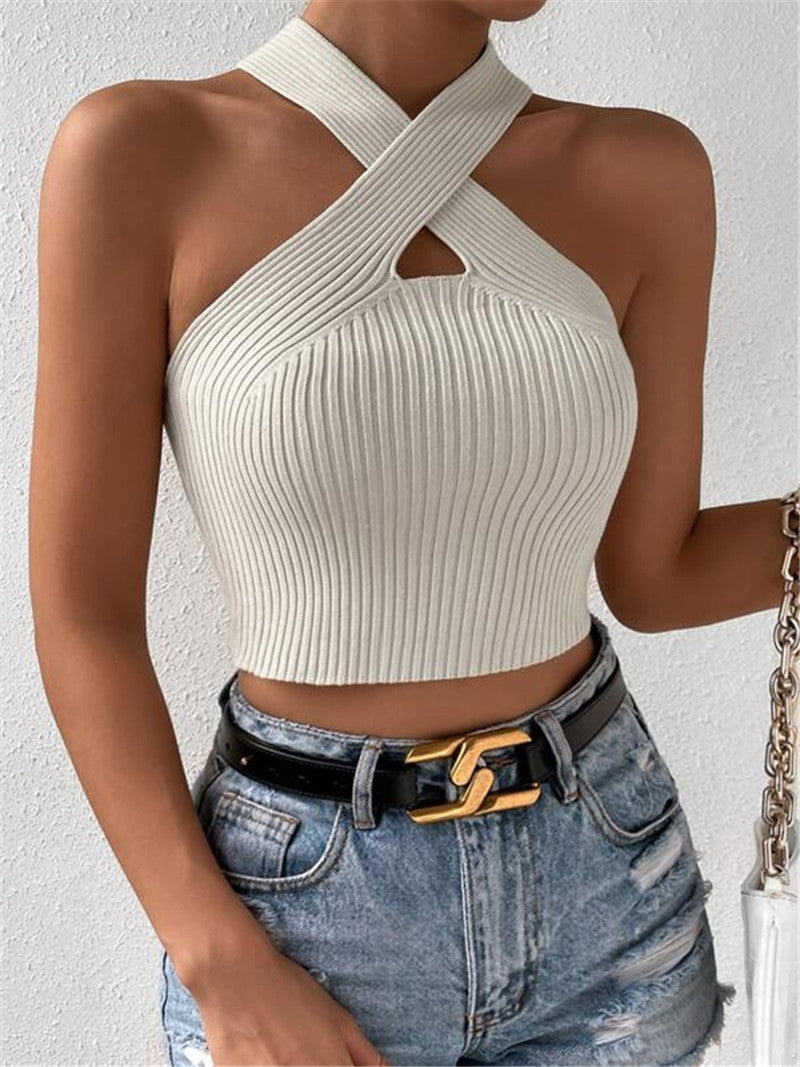 Cross Halter Ribbed Crop Top