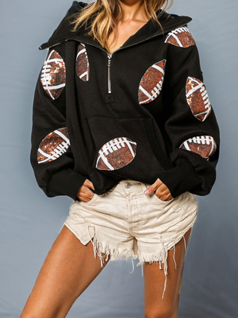 Sequin Football Graphic Hoodie