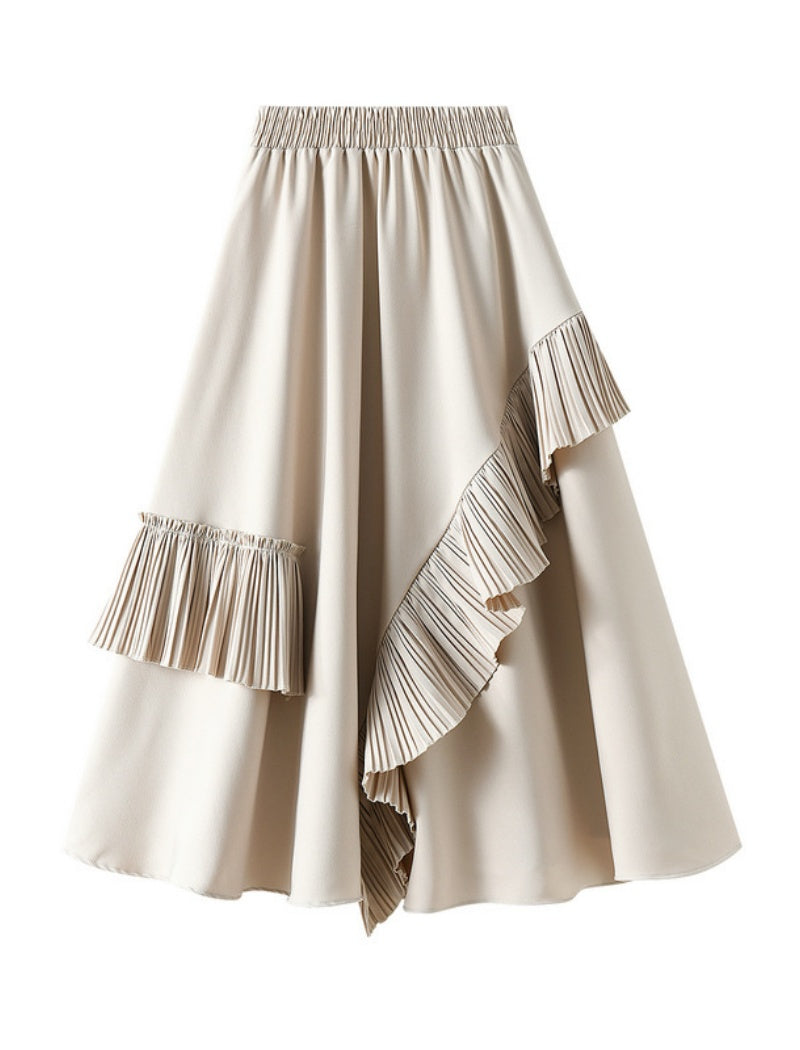 Ruffled Asymmetrical Midi Skirt