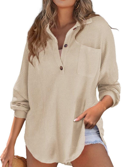 Oversized Button-Up Waffle Shirt