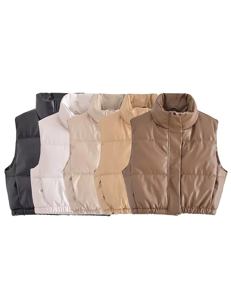 Cropped Padded Vest With High Collar