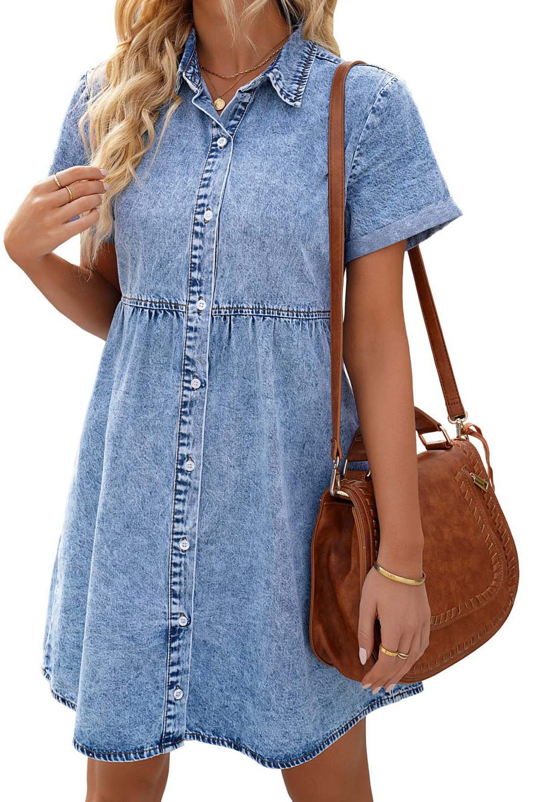 Button-Up Denim Mini Dress