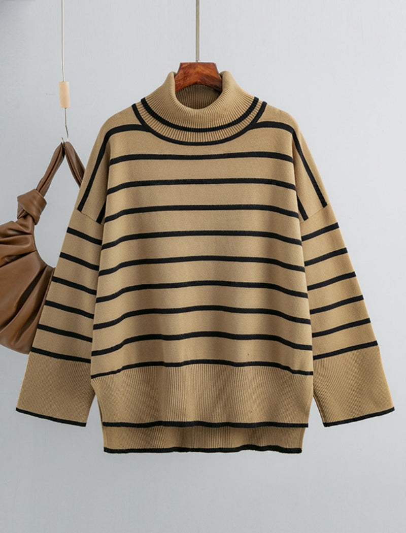 Striped Oversized Turtleneck Sweater