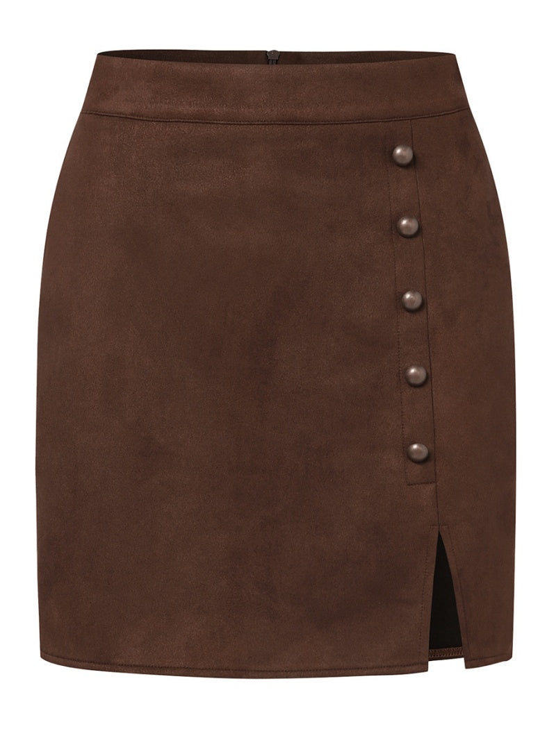 Buttoned Mini Skirt with Side Slit