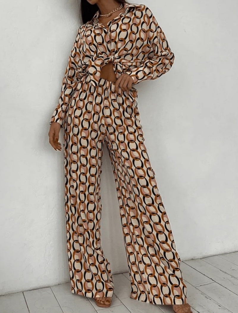 Printed Wide-Leg Two-Piece Set