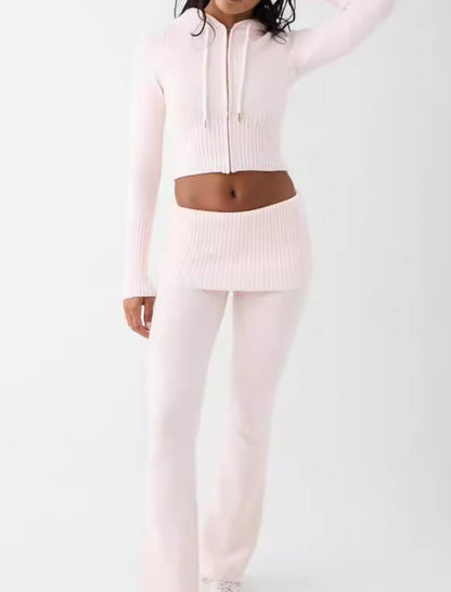 Ribbed Hoodie and Wide-Leg Pants Set