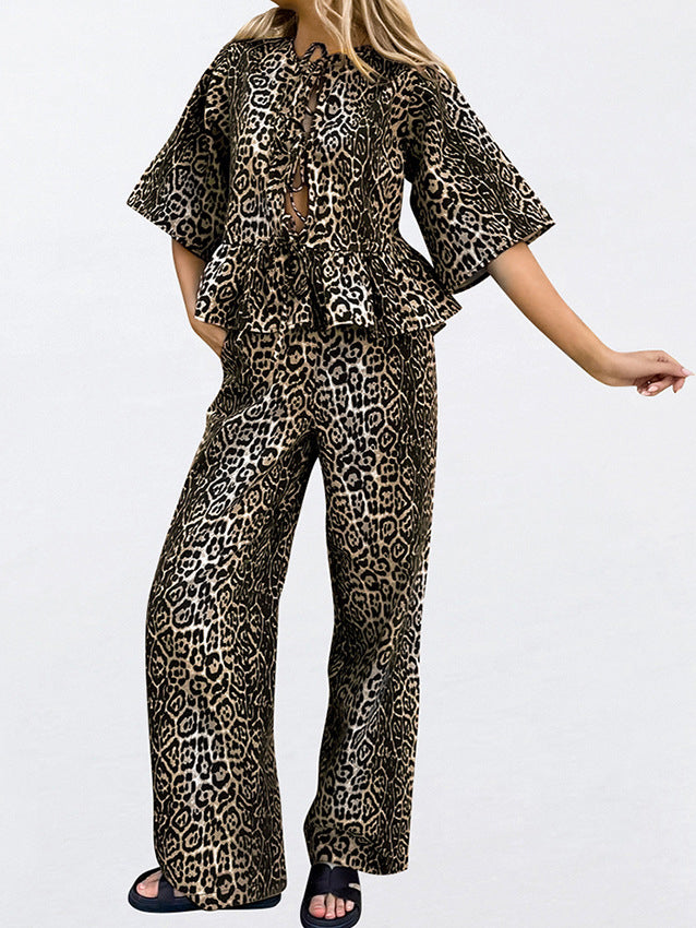 Leopard Print Top and Pants Set