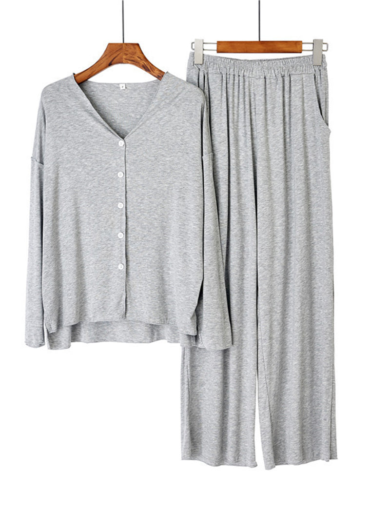 Long Sleeve Ruffle Trim Cardigan and Pants Loungewear Set