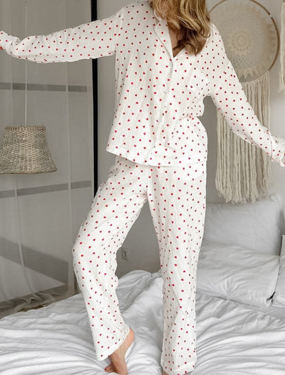 Heart Print Long Sleeve Pajama Set