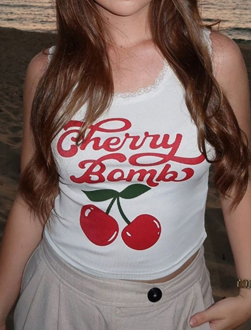 Cherry Print Cropped Tank Top