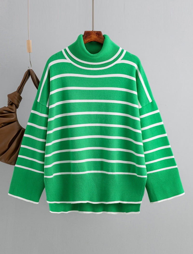 Striped Oversized Turtleneck Sweater