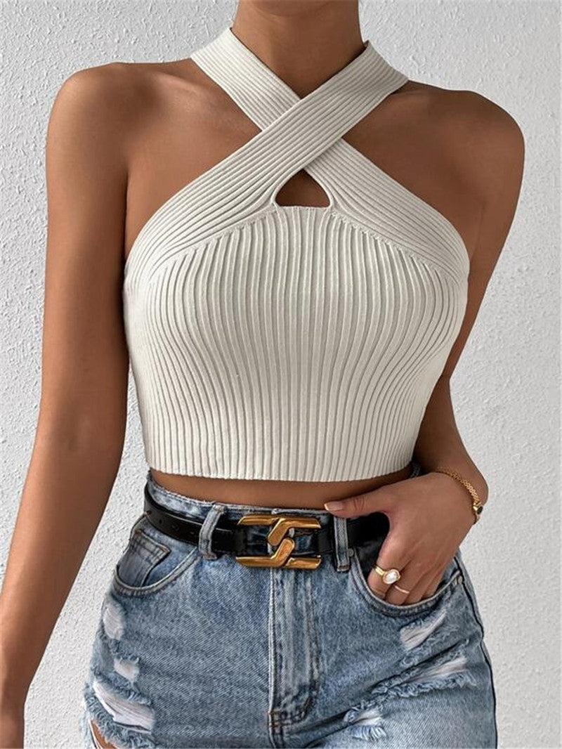 Cross Halter Ribbed Crop Top