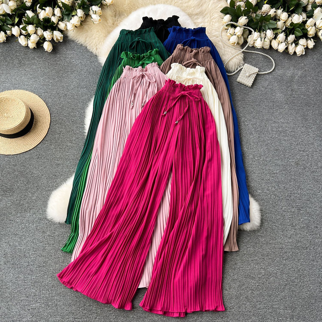 Ruched Drawstring Flared Pants