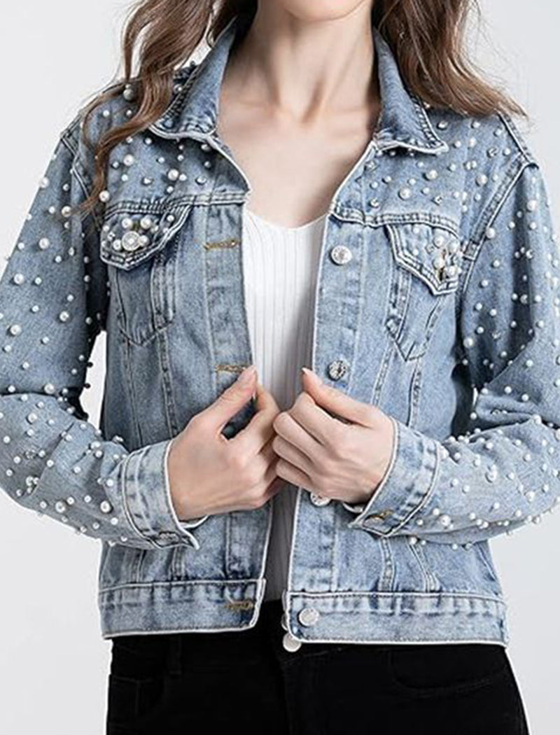Pearl-Studded Denim Jacket