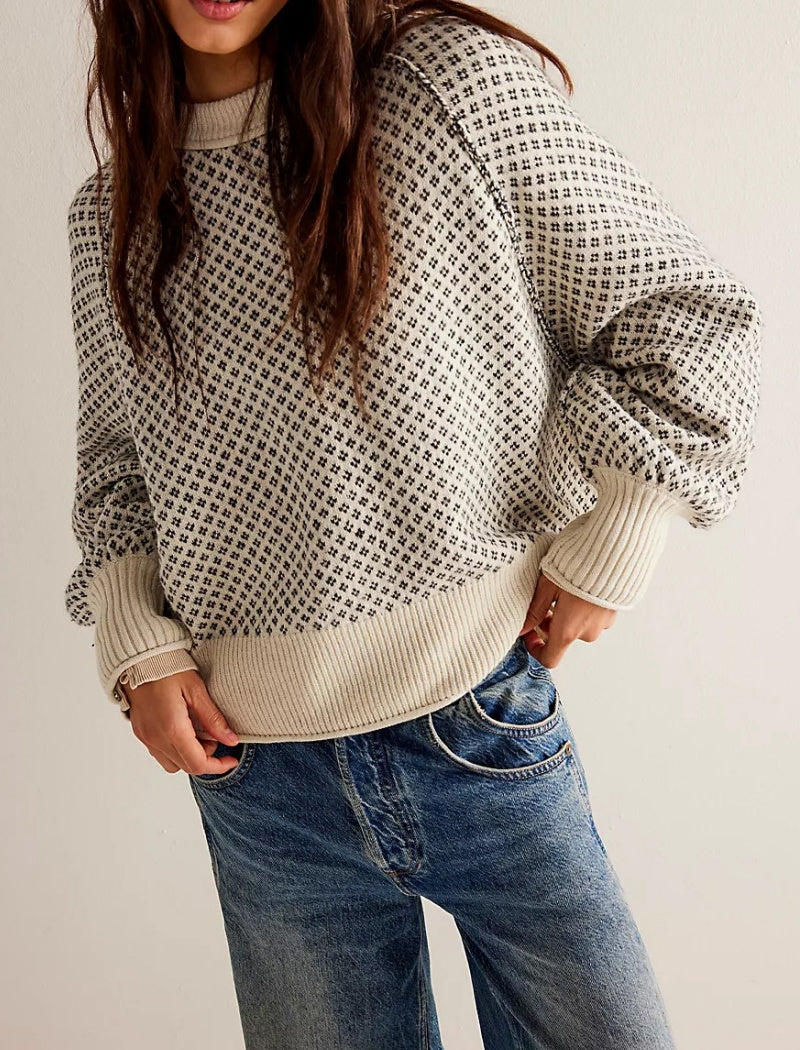 Long Sleeve Pullover Jacquard Round Neck Sweater