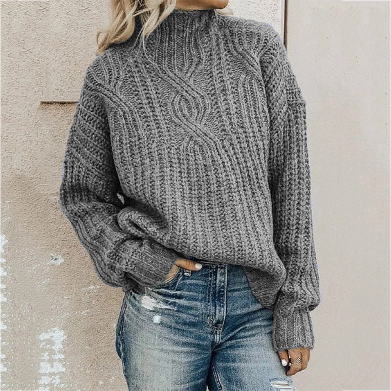 Cable Knit High-Neck Sweater
