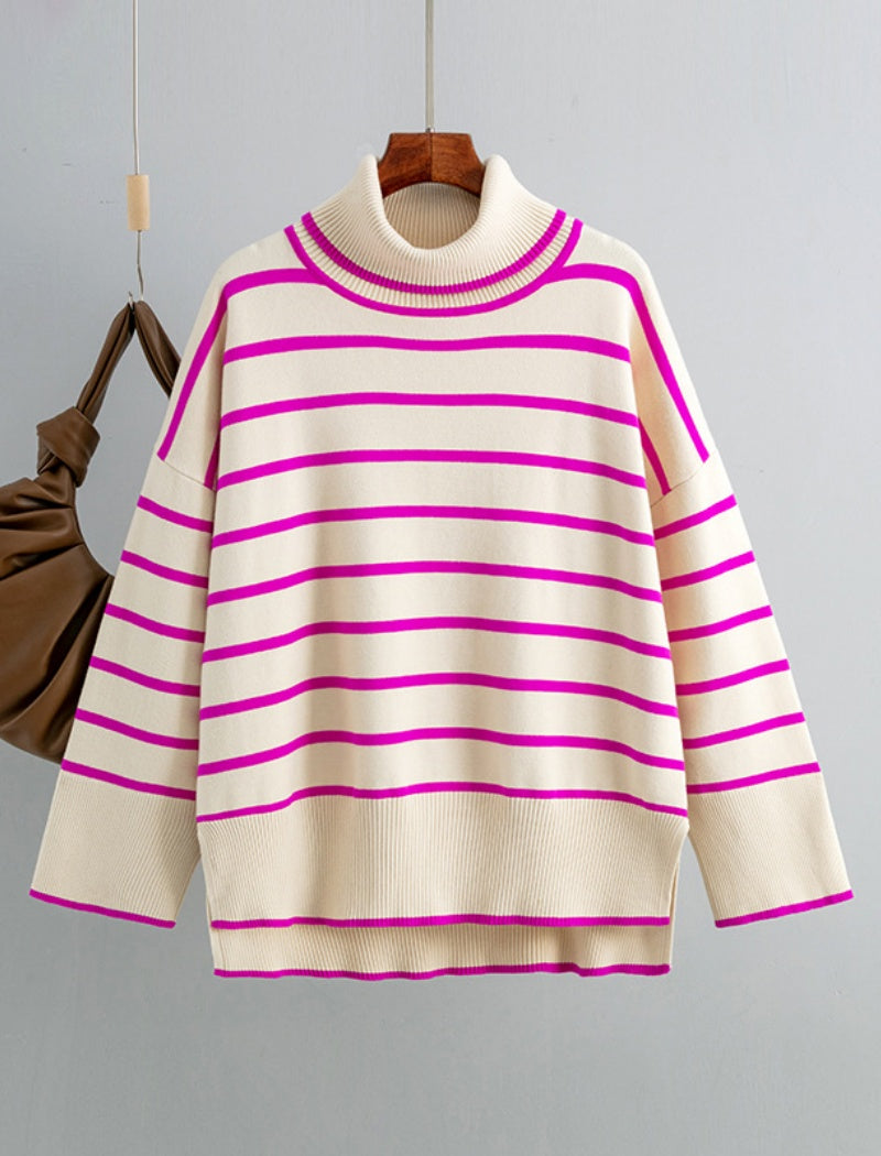 Striped Oversized Turtleneck Sweater