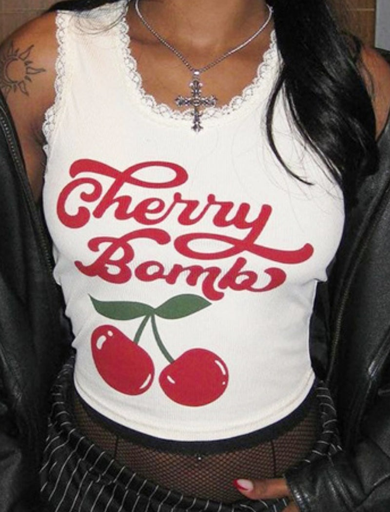 Cherry Print Cropped Tank Top