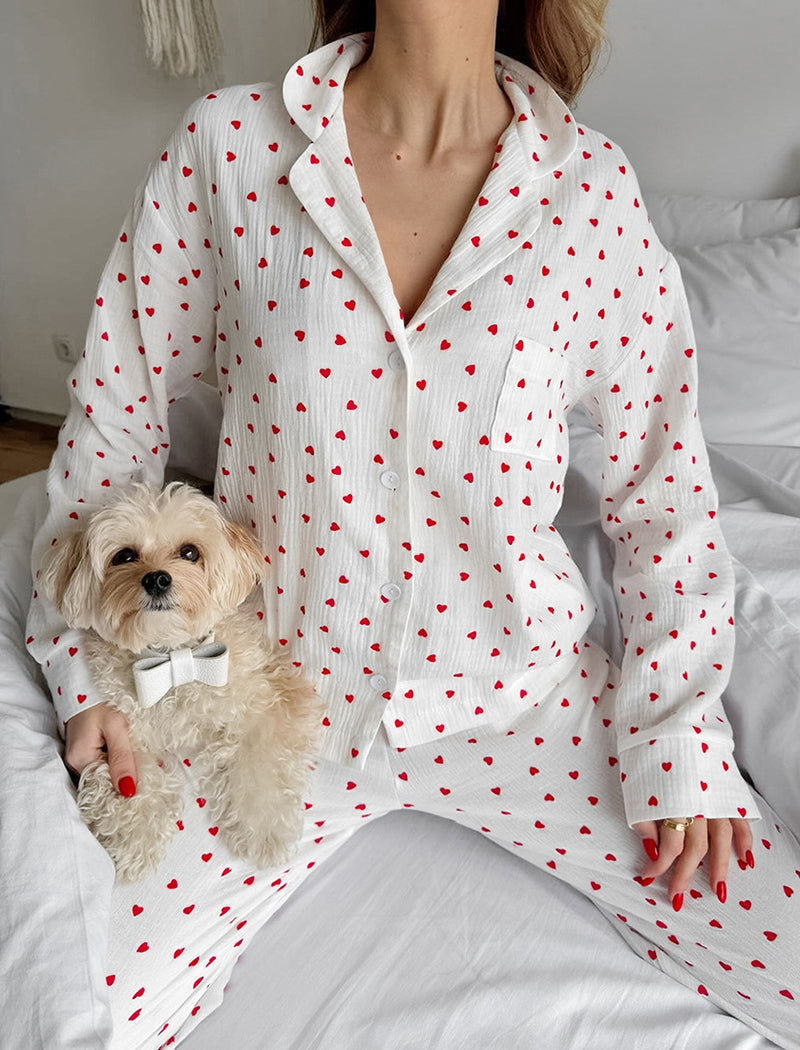 Heart Print Long Sleeve Pajama Set