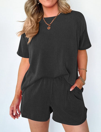 Striped Short Sleeve Lounge Set
