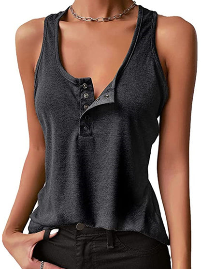 Buttoned Scoop Neck Tank Top