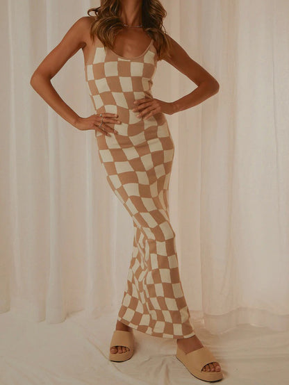 Checkered Bodycon Maxi Dress