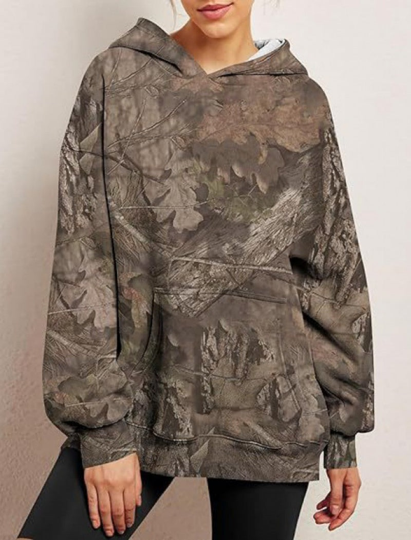 Oversized Camo Print Hoodie